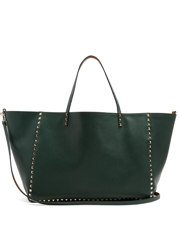 Valentino Rockstud Reversible Grained-leather Tote