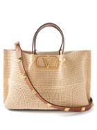 Valentino Garavani - Summer V-logo Woven Tote Bag - Womens - Cream