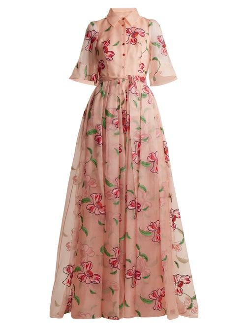 Matchesfashion.com Carolina Herrera - Floral Embroidered Silk Gown - Womens - Pink Multi