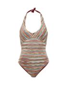 Matchesfashion.com Missoni Mare - Halterneck Striped-lam Swimsuit - Womens - Multi