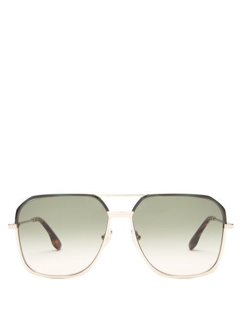 Matchesfashion.com Victoria Beckham - Aviator Enamel Top-bar Metal Sunglasses - Womens - Gold