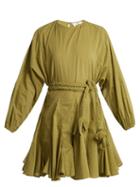 Matchesfashion.com Rhode Resort - Ella Round Neck Tie Waist Cotton Dress - Womens - Khaki