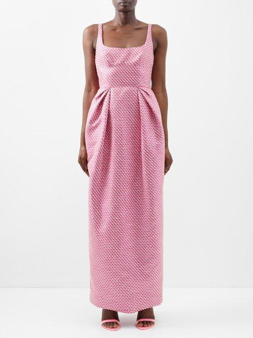 Christopher John Rogers - Metallic-jacquard Structured Dress - Womens - Red White