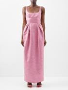 Christopher John Rogers - Metallic-jacquard Structured Dress - Womens - Red White