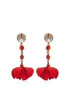 Matchesfashion.com Marni - Flower Drop Crystal Embellished Clip Earrings - Womens - Red