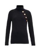 Matchesfashion.com Balmain - Button Roll-neck Wool-blend Sweater - Womens - Black