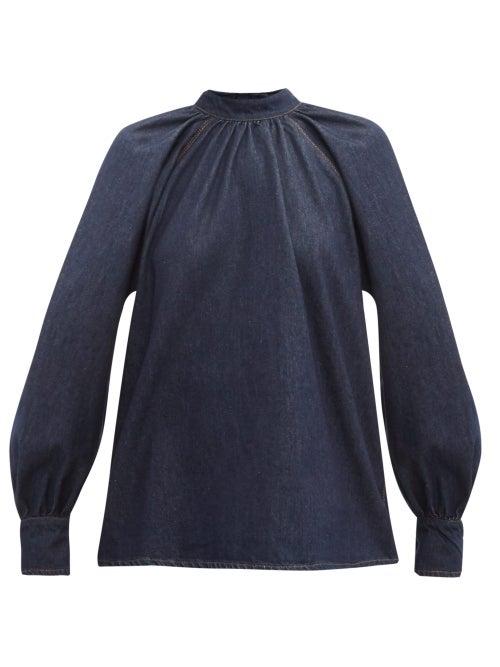 Matchesfashion.com Msgm - Tie Back Denim Blouse - Womens - Indigo