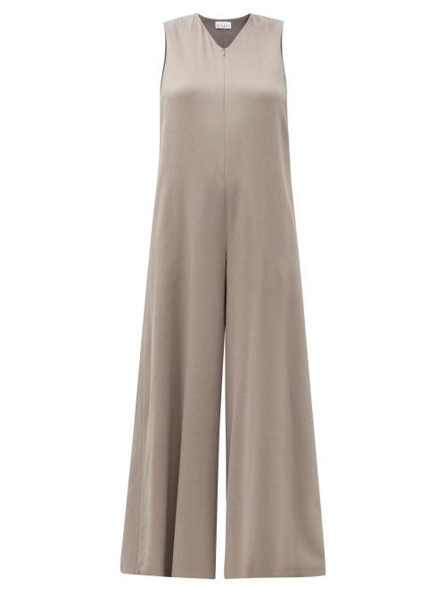 Matchesfashion.com Raey - High V-neck Wide-leg Jumpsuit - Womens - Grey