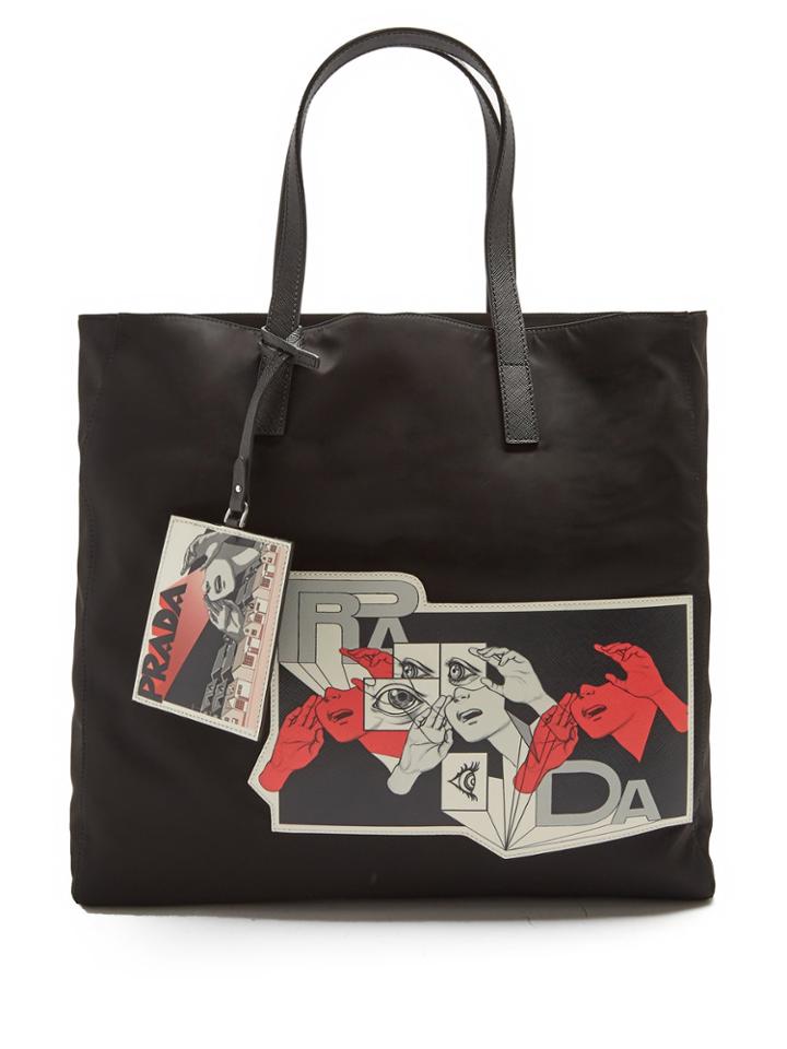 Prada Comic-print Appliqu Nylon Tote