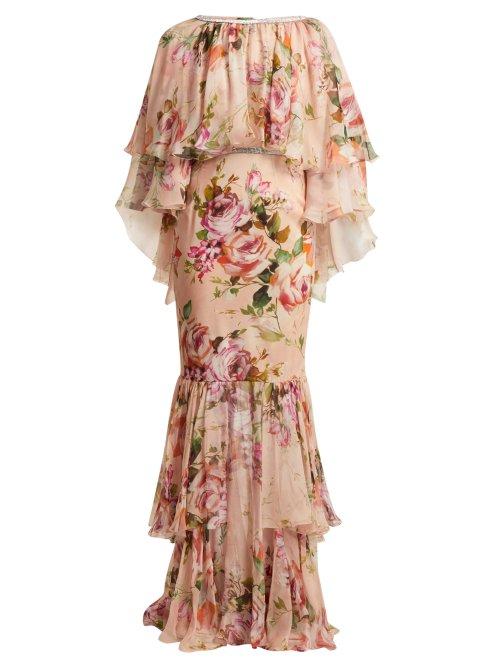 Matchesfashion.com Dolce & Gabbana - Floral Print Silk Chiffon Dress - Womens - Pink Print
