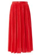 Matchesfashion.com Msgm - Sequinned Pleated Midi Skirt - Womens - Red