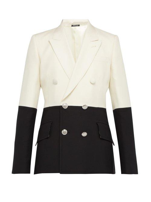 Matchesfashion.com Alexander Mcqueen - Double Breasted Bi Colour Wool Blend Blazer - Mens - White Multi