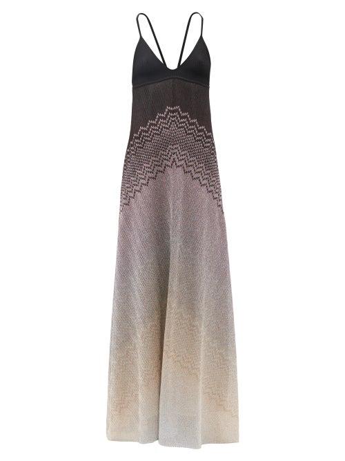 Ladies Rtw Missoni - V-neck Zigzag Ribbed-lurex Maxi Dress - Womens - Black Silver