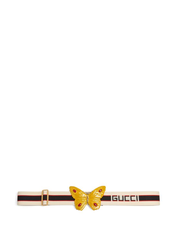 Gucci Butterfly Striped Elastic Belt