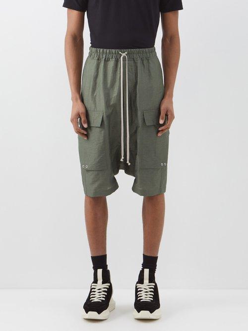 Rick Owens - Drawstring Linen-blend Cargo Shorts - Mens - Moss