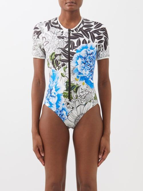 Mary Katrantzou Mary-mare - Lago Printed Paddle Suit - Womens - Blue Print