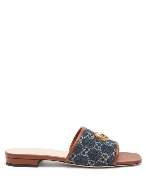 Matchesfashion.com Gucci - Gg Jacquard-denim And Leather Slides - Womens - Blue Multi