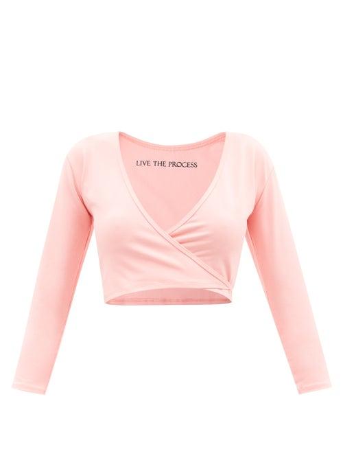 Live The Process - Zen Wrap-front Cropped Top - Womens - Pink