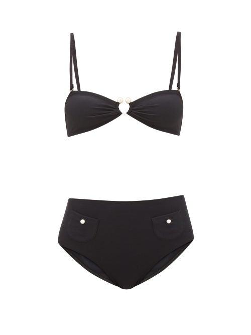 Matchesfashion.com Leslie Amon - Thea Faux Pearl-embellished Bikini - Womens - Black