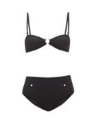 Matchesfashion.com Leslie Amon - Thea Faux Pearl-embellished Bikini - Womens - Black