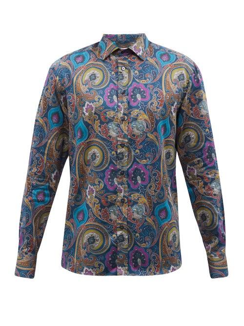 Etro - Paisley-print Cotton-poplin Shirt - Mens - Blue Multi