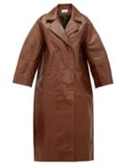 Matchesfashion.com Ganni - Cropped-sleeve Double-breasted Leather Trench Coat - Womens - Brown