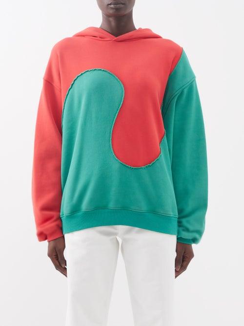 Erl - Swirl Colour-blocked Cotton-blend Hooded Sweater - Womens - Red Multi