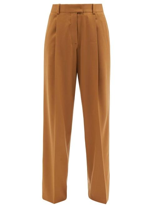 Another Tomorrow - Pleated Merino-twill Wide-leg Trousers - Womens - Camel