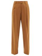 Another Tomorrow - Pleated Merino-twill Wide-leg Trousers - Womens - Camel