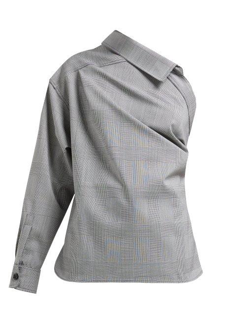 Matchesfashion.com Max Mara - Pepaia One Shoulder Plaid Blouse - Womens - Black White