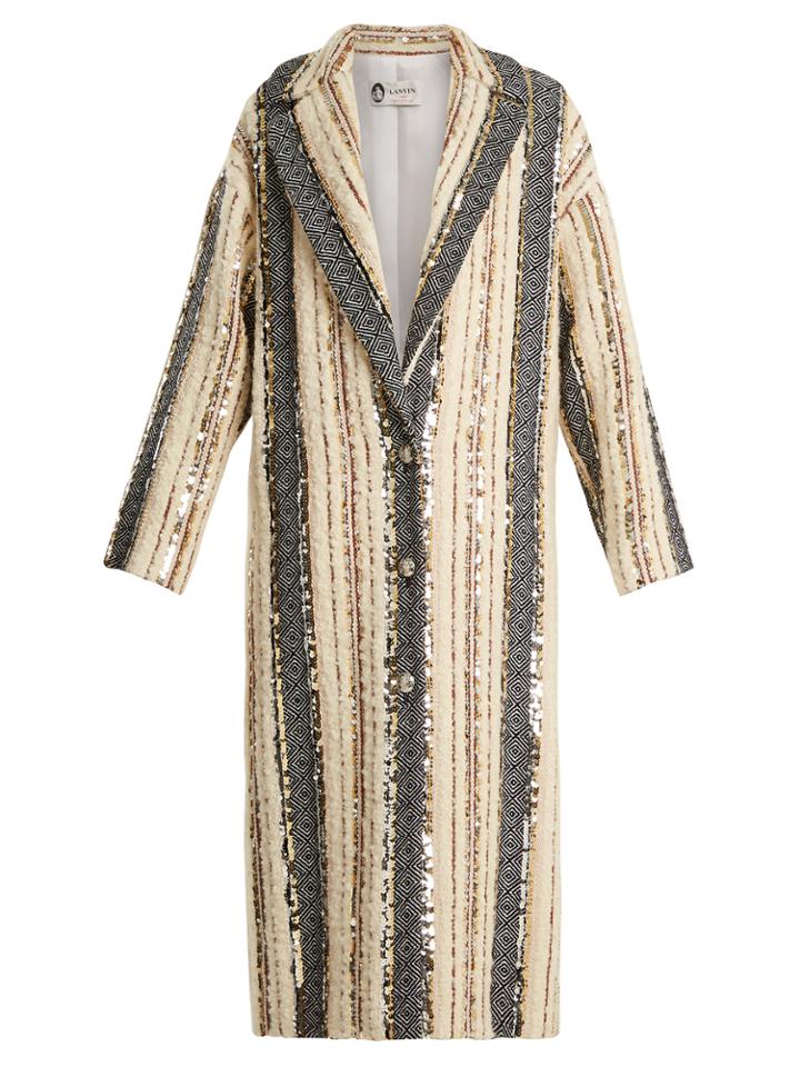 Lanvin Sequin-embellished Striped Wool-blend Coat