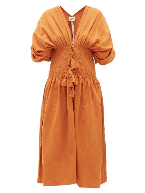 Matchesfashion.com Escvdo - Sara Ruched Cotton Dress - Womens - Tan