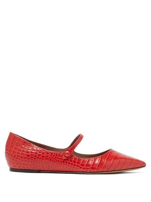 Matchesfashion.com Tabitha Simmons - Hermione Crocodile-effect Leather Mary-jane Flats - Womens - Red