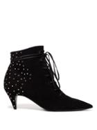 Matchesfashion.com Saint Laurent - Charlotte Studded Lace Up Suede Ankle Boots - Womens - Black