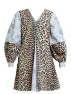 Matchesfashion.com Ganni - Leopard And Moon Print Poplin Mini Dress - Womens - Blue Multi