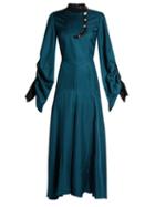 Matchesfashion.com Roksanda - Omari High Neck Ruched Sleeve Silk Twill Dress - Womens - Teal