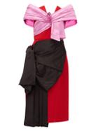 Matchesfashion.com Prada - Gathered Satin And Wool Twill Dress - Womens - Red Multi