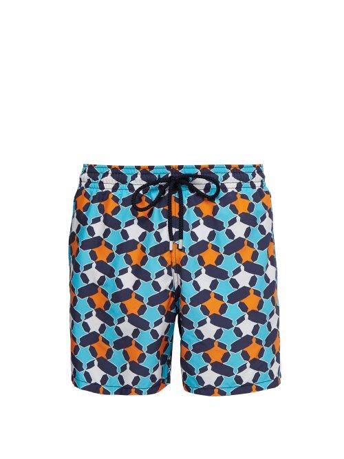 Matchesfashion.com Vilebrequin - Moorea Geometric Turtle Print Swim Shorts - Mens - Orange Multi