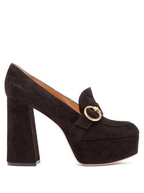 Matchesfashion.com Gianvito Rossi - Moccasin Suede Platform Heels - Womens - Black
