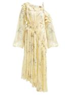 Matchesfashion.com Preen By Thornton Bregazzi - Sheila Ruched Silk Blend Devor Dress - Womens - Yellow Multi