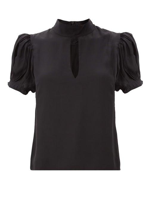 Matchesfashion.com Frame - Puffed-sleeve Silk Blouse - Womens - Black