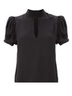 Matchesfashion.com Frame - Puffed-sleeve Silk Blouse - Womens - Black