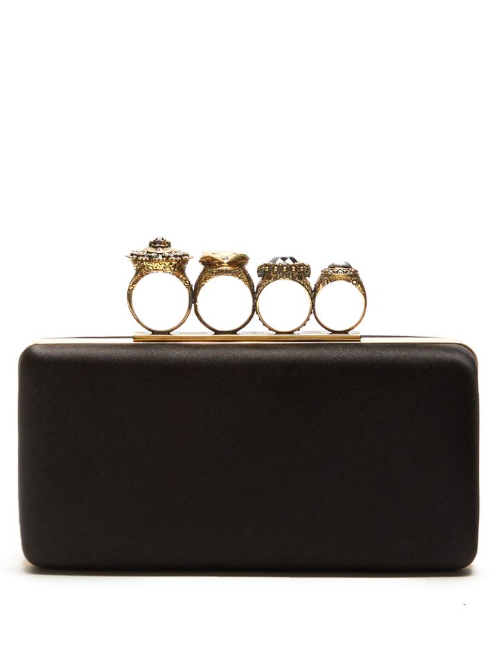Alexander Mcqueen Jewel-rings Satin Knuckle Clutch