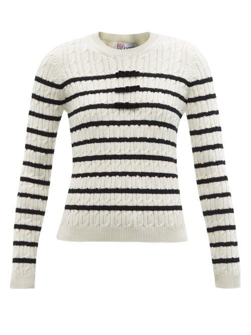 Ladies Rtw Redvalentino - Striped Cable-knit Wool Sweater - Womens - Ivory