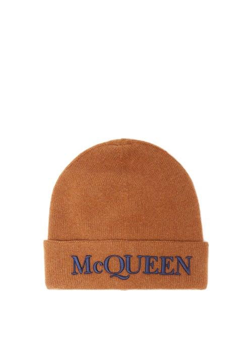 Alexander Mcqueen - Logo-embroidered Cashmere-blend Beanie - Mens - Light Brown