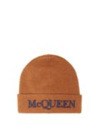 Alexander Mcqueen - Logo-embroidered Cashmere-blend Beanie - Mens - Light Brown