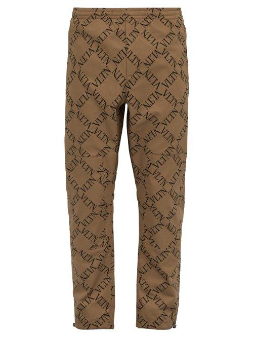 Matchesfashion.com Valentino - Vltn Print Cotton Twill Chinos - Mens - Beige