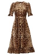 Matchesfashion.com Dolce & Gabbana - Ruffle Trim Leopard Print Velvet A Line Midi Dress - Womens - Leopard