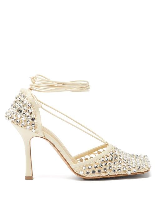Bottega Veneta - Sparkle Stretch Leather And Mesh Pumps - Womens - White