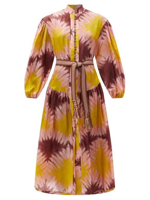 Ladies Beachwear Zimmermann - Shelly Belted Abstract-print Twill Shirt Dress - Womens - Pink Multi
